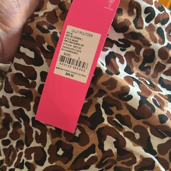 Lilly Pulitzer | Women’s Finn Top in Chocolate Animal Print Long Sleeve Tee | L - Picture 5 of 7